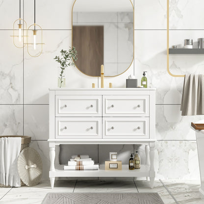 36in white bathroom vanity cabinet with four drawers, gold hardware and undermount sink on Tampa Home & Garden Store