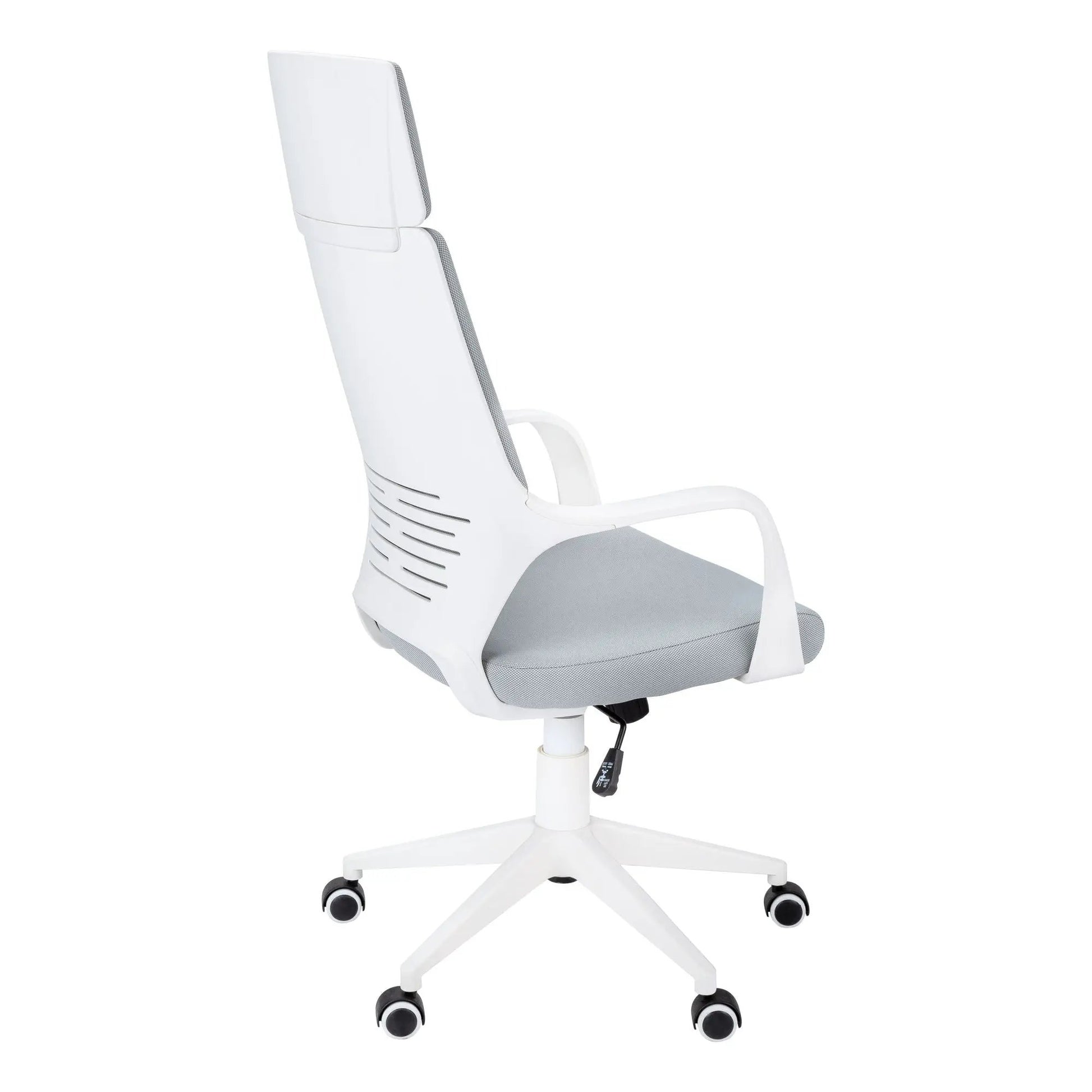 Office swivel chair white frame with gray fabric seat and back, adjustable height, armrests on Tampa Home & Garden Store