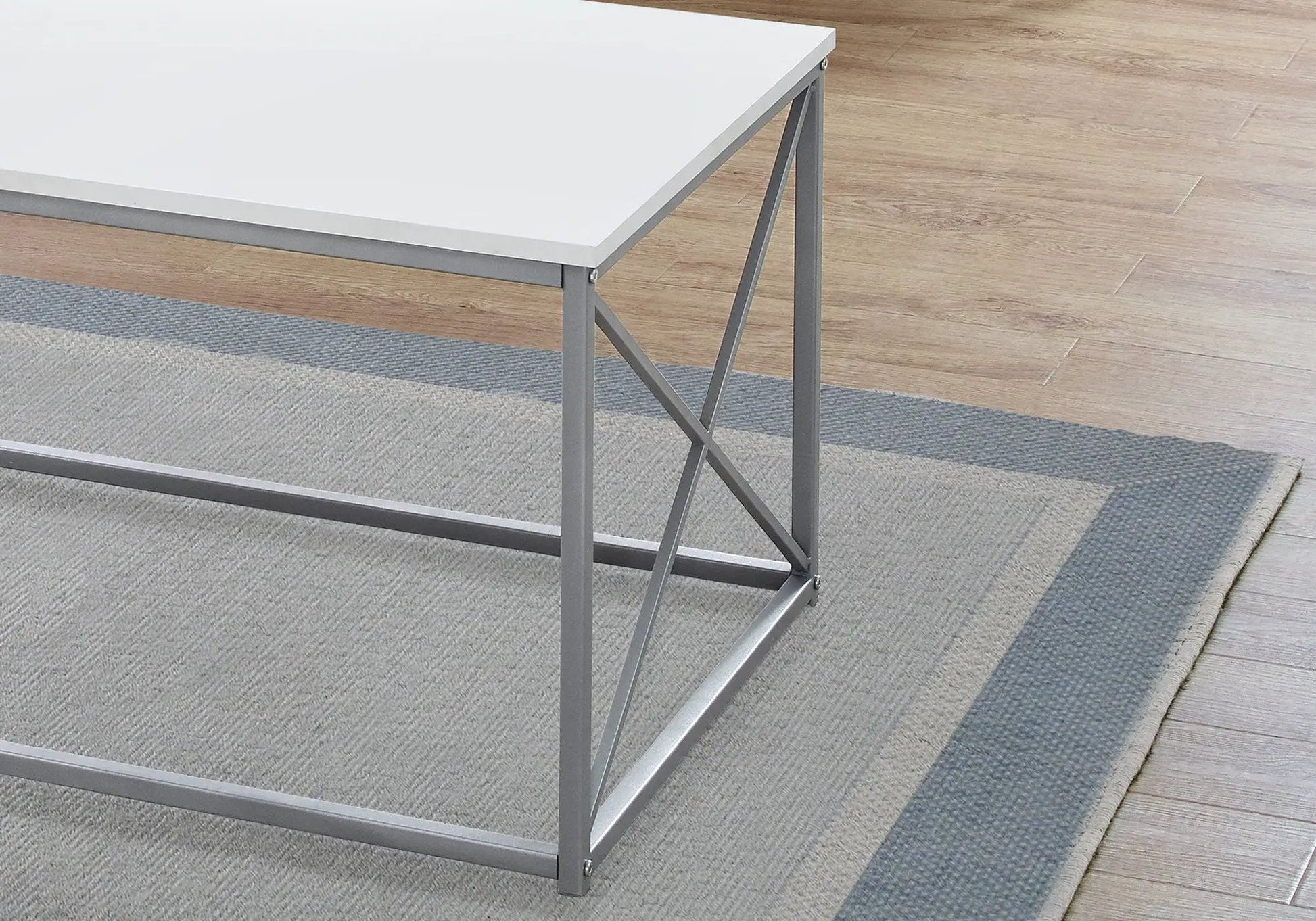 Modern white table set of 3: coffee, end, and side tables with gray metal frames on Tampa Home & Garden Store