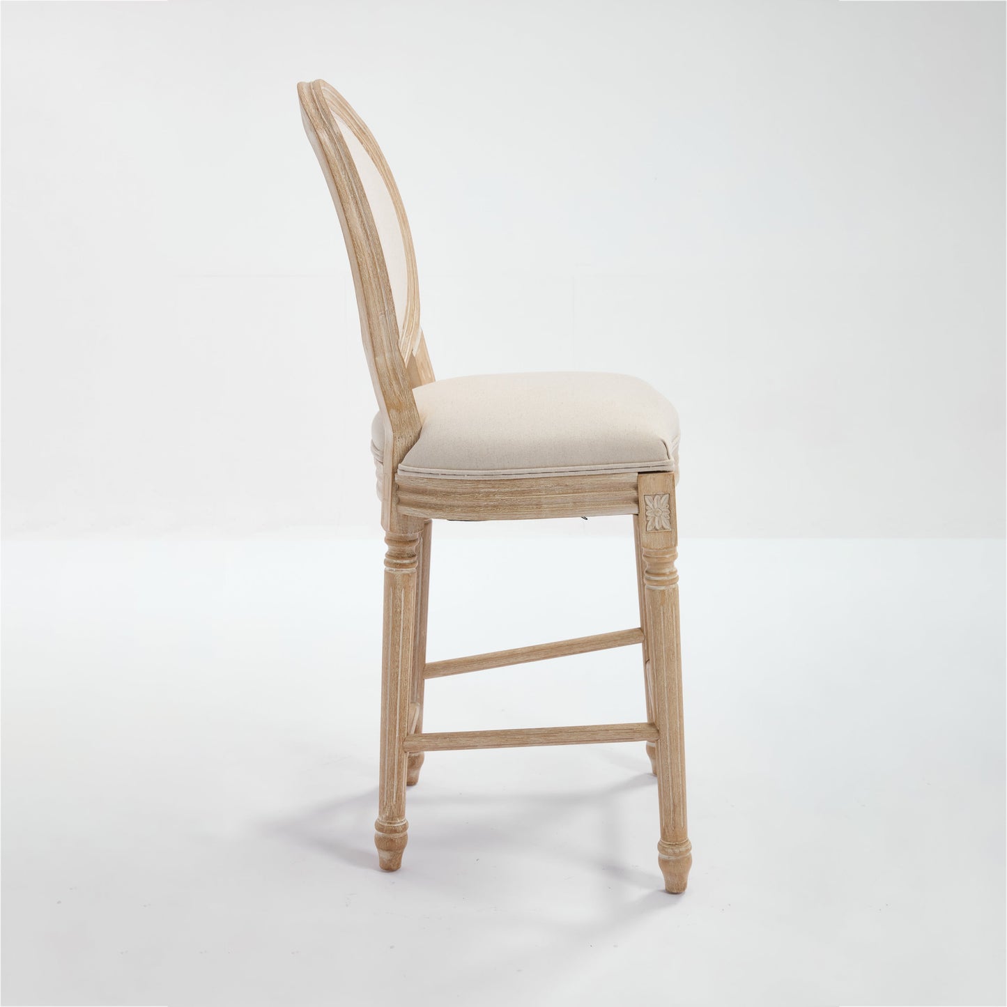 French Country 26in Bar Chairs set of 2 with beige upholstery and natural wood frame on Tampa Home & Garden Store