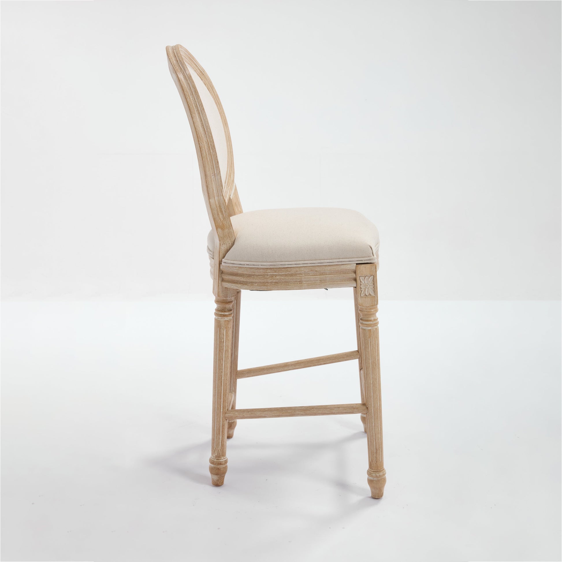 French Country 26in Bar Chairs set of 2 with beige upholstery and natural wood frame on Tampa Home & Garden Store