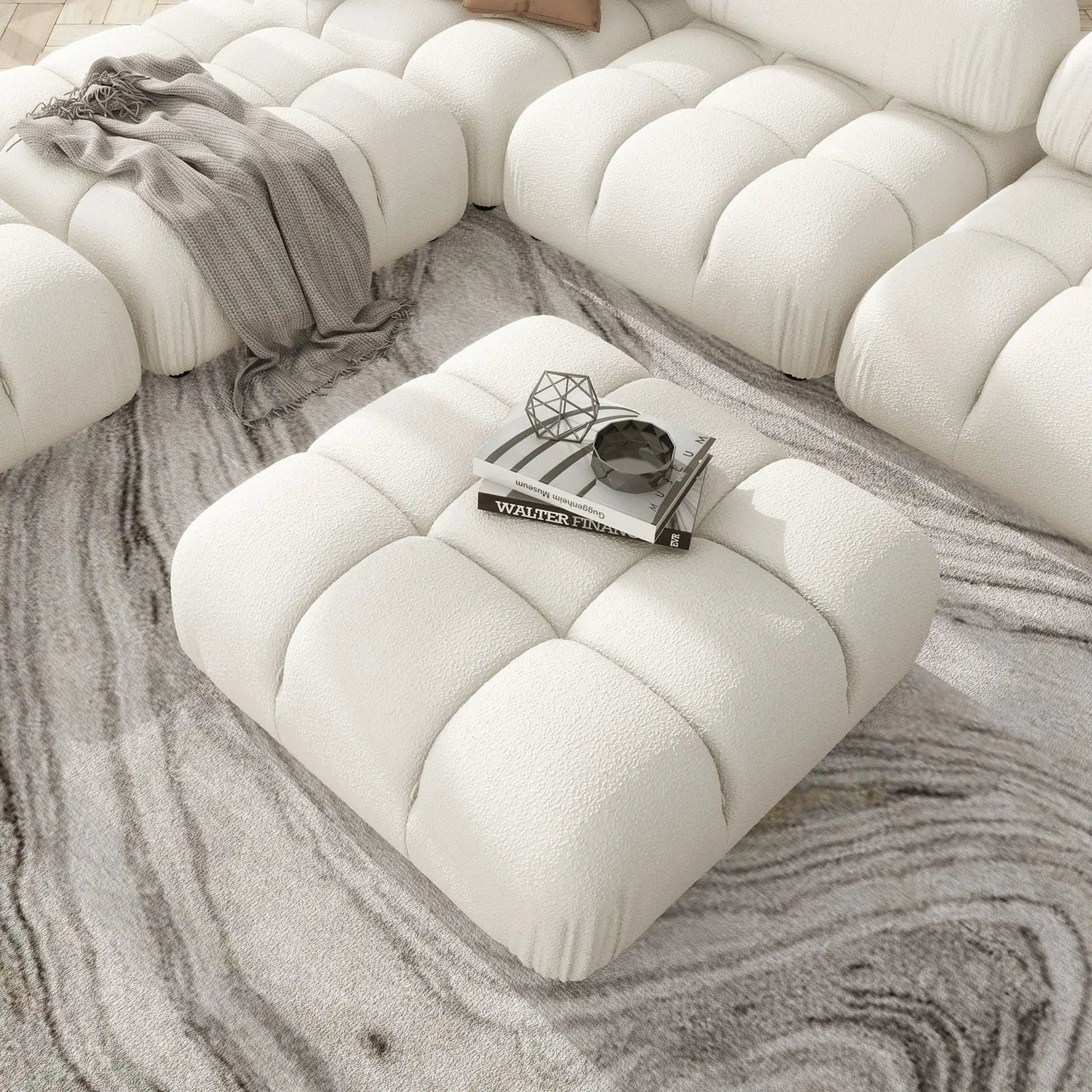 Marcel Bubble Modular Modern Cocktail Ottoman cream boucle modular seating on Tampa Home & Garden Store