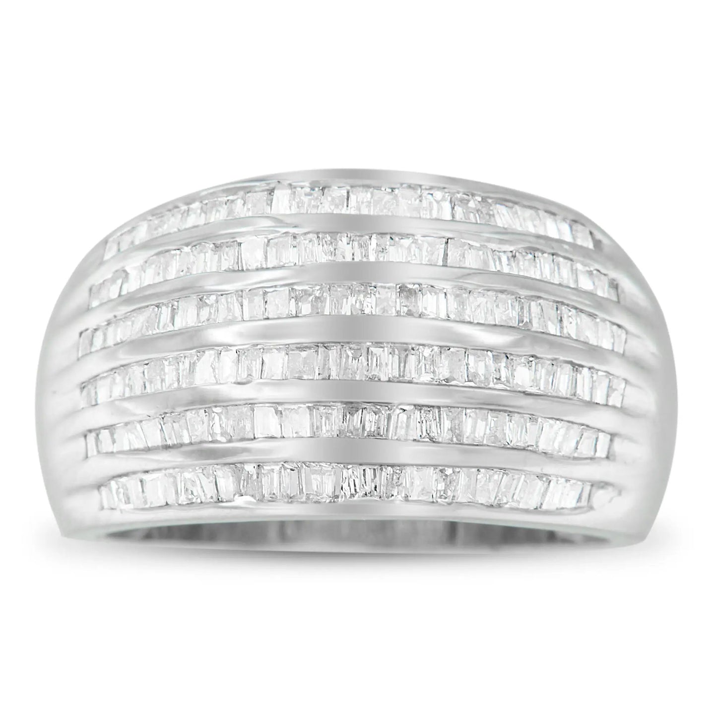 Sterling silver 6-row baguette-cut diamond channel-set domed tapered cocktail ring, 1.0 cttw size 6-1/2 on Tampa Home & Garden Store