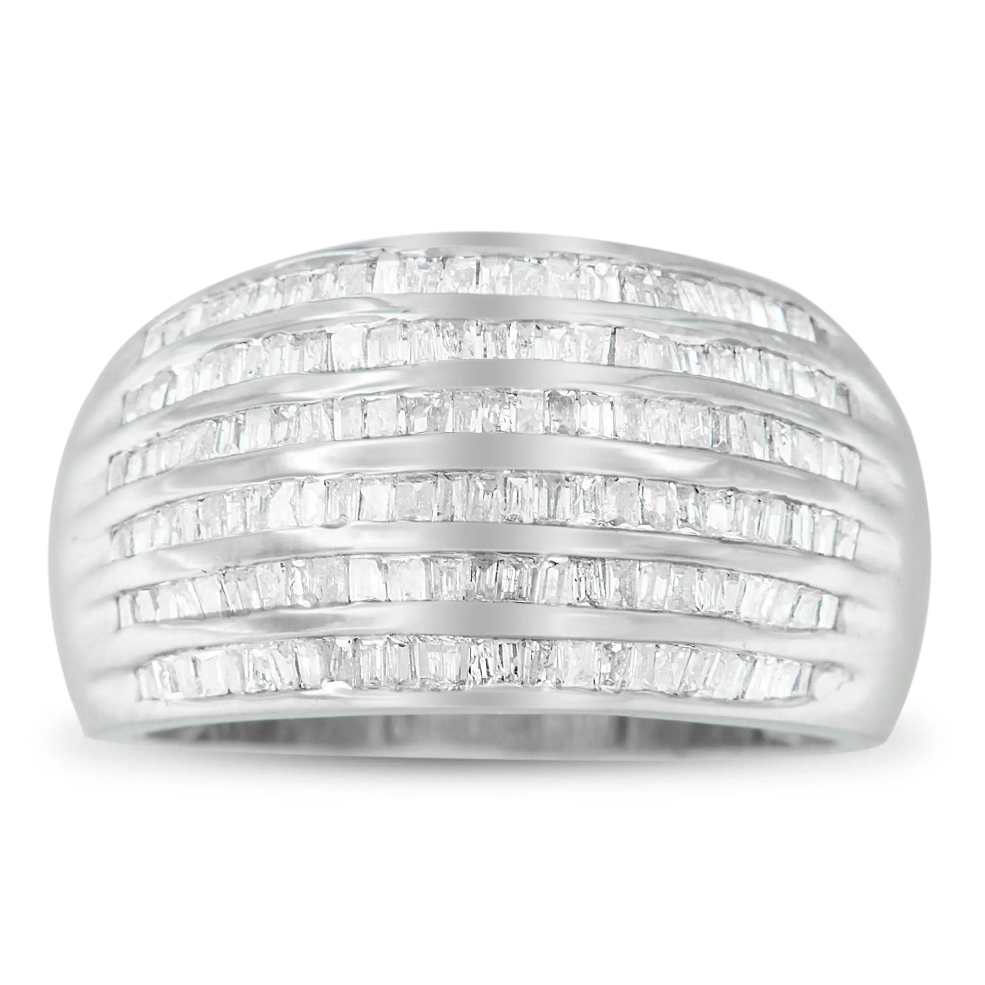 Sterling silver 6-row baguette-cut diamond channel-set domed tapered cocktail ring, 1.0 cttw size 6-1/2 on Tampa Home & Garden Store