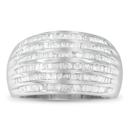 Sterling silver 6-row baguette-cut diamond channel-set domed tapered cocktail ring, 1.0 cttw size 6-1/2 on Tampa Home & Garden Store