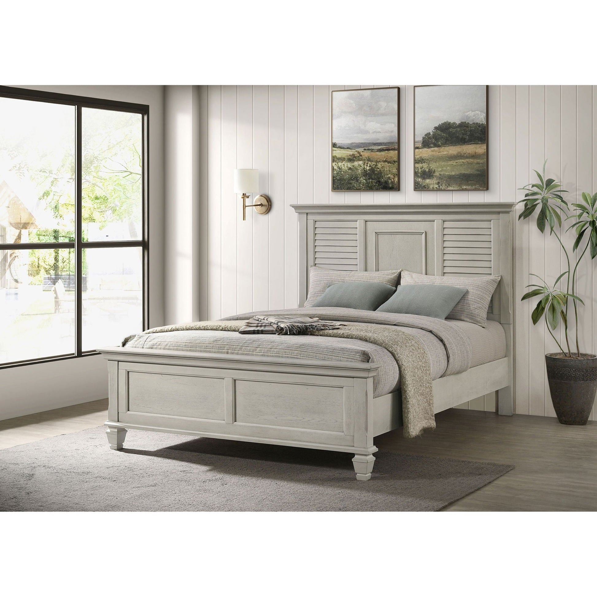Durable Construction Panel Bed in graywashed finish with paneled headboard and footboard on Tampa Home & Garden Store