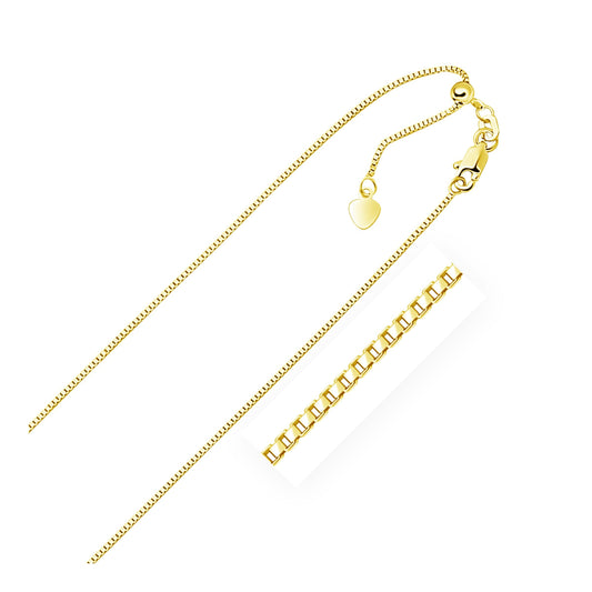 14k yellow gold adjustable box chain necklace 0.85mm with lobster clasp on Tampa Home & Garden Store