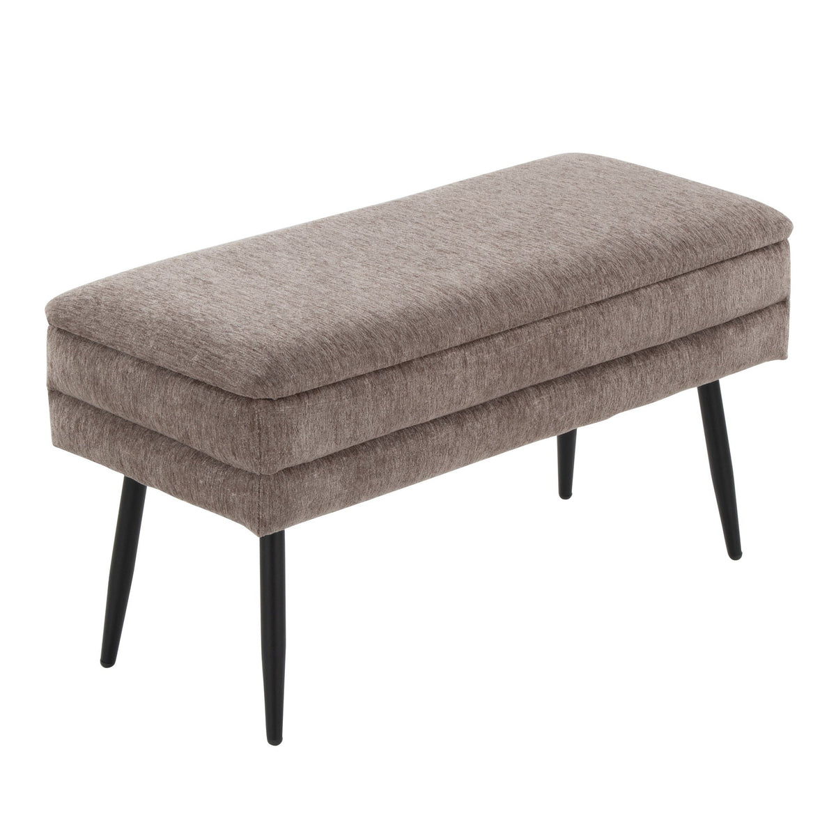 Contemporary storage bench with removable lid in light brown fabric and black legs on Tampa Home & Garden Store