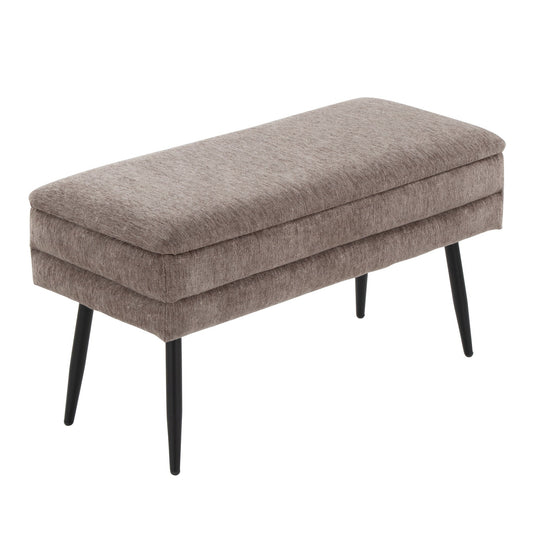 Contemporary storage bench with removable lid in light brown fabric and black legs on Tampa Home & Garden Store