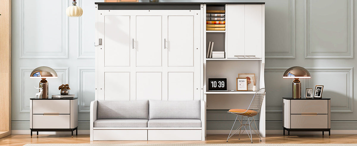 Foldable Murphy Bed with Desk and Cabinet