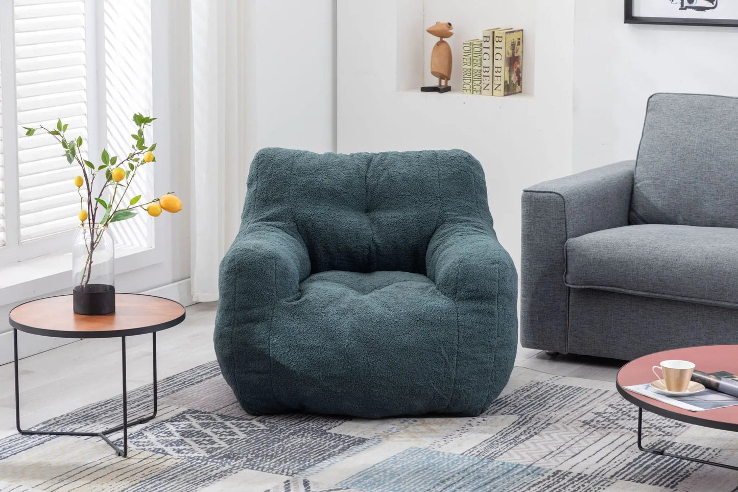 Soft Teddy Fabric Bean Bag Chair With Tufted Foam