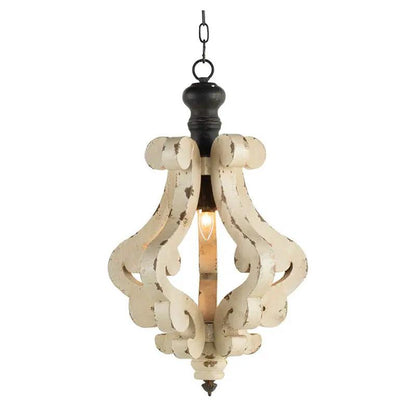 Farmhouse Wood Pendant Chandelier Antique Cream