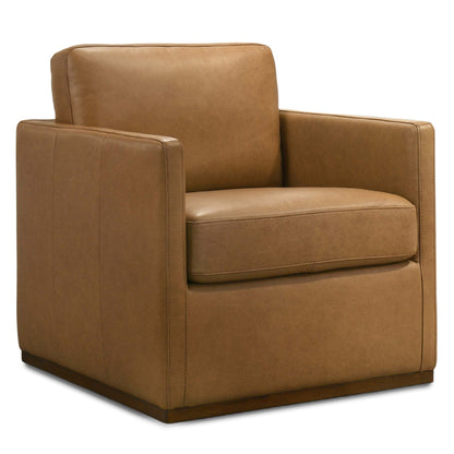 Darien tan leather swivel accent chair by HouseOfZazla, leather upholstery, square arms on Tampa Home & Garden Store