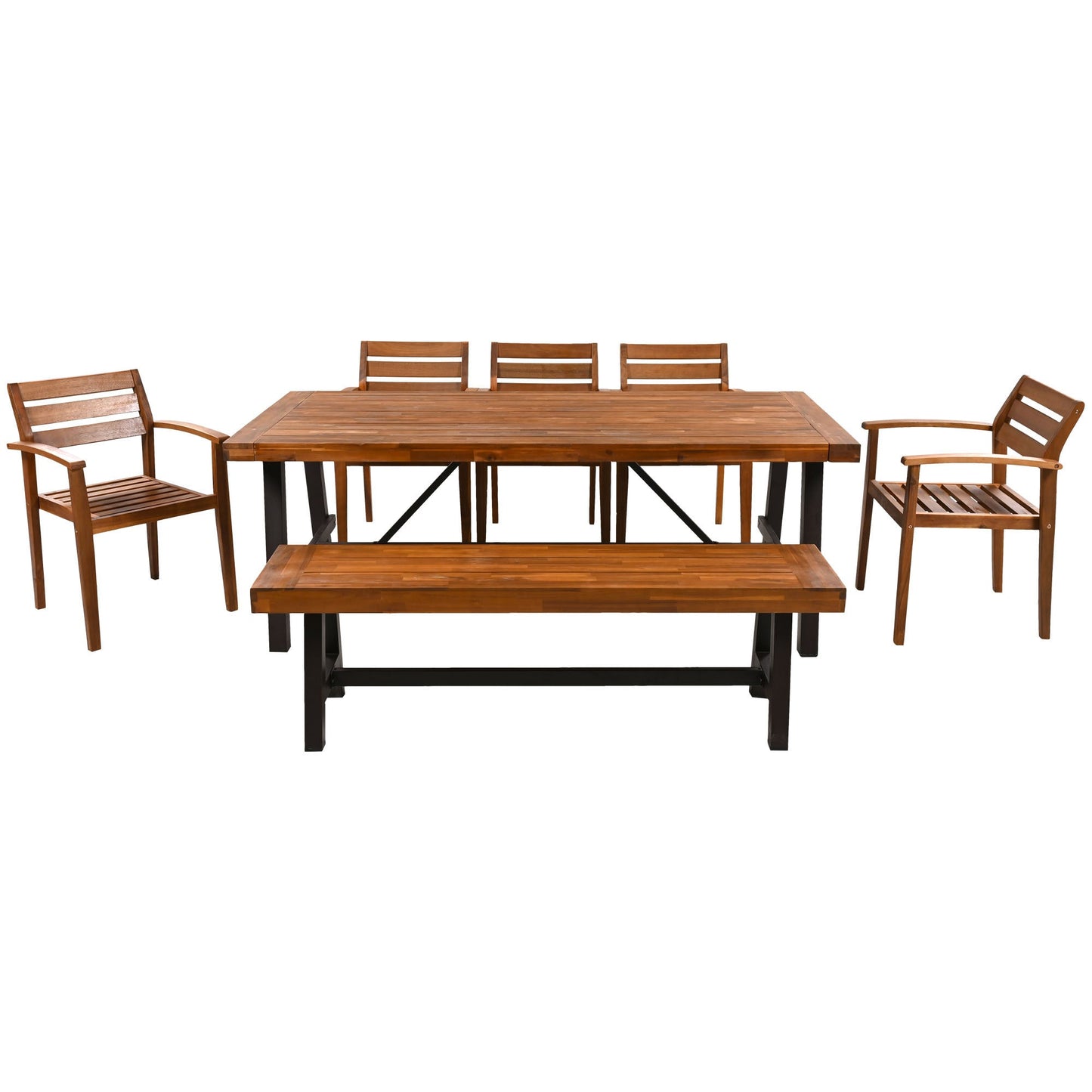 GO Outdoor Wood Dining Set For 7-8 Persons by HouseOfZazla, wood top, metal legs, seats seven on Tampa Home & Garden Store
