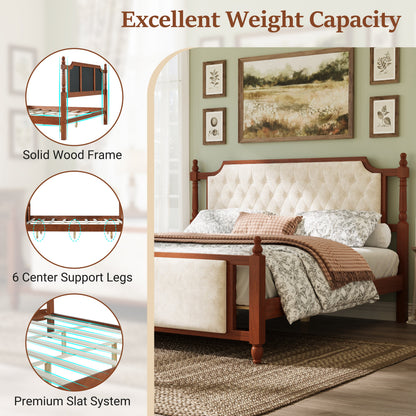 King Size Upholstered Bed with Button Tufted Headboard, solid wood frame by HouseOfZazla on Tampa Home & Garden Store