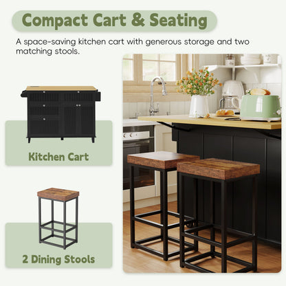 Farmhouse Kitchen Island With Drop Leaf and Seats