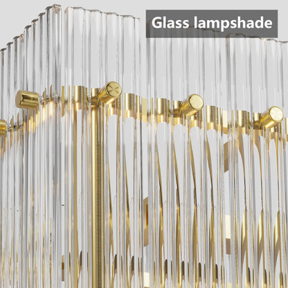 Modern rectangular crystal glass 10-light chandelier with vertical prisms and gold accents on Tampa Home & Garden Store