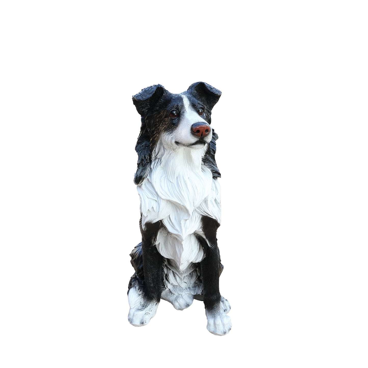 Border Collie garden statue greeter, HouseOfZazla black-white dog figurine with brown nose on Tampa Home & Garden Store