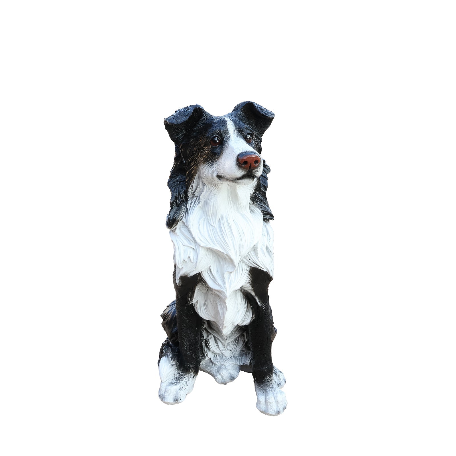 Border Collie garden statue greeter, HouseOfZazla black-white dog figurine with brown nose on Tampa Home & Garden Store