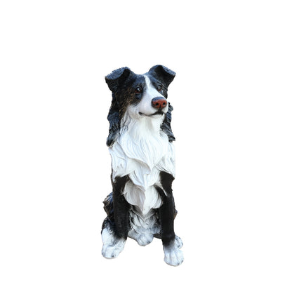 Border Collie garden statue greeter, HouseOfZazla black-white dog figurine with brown nose on Tampa Home & Garden Store