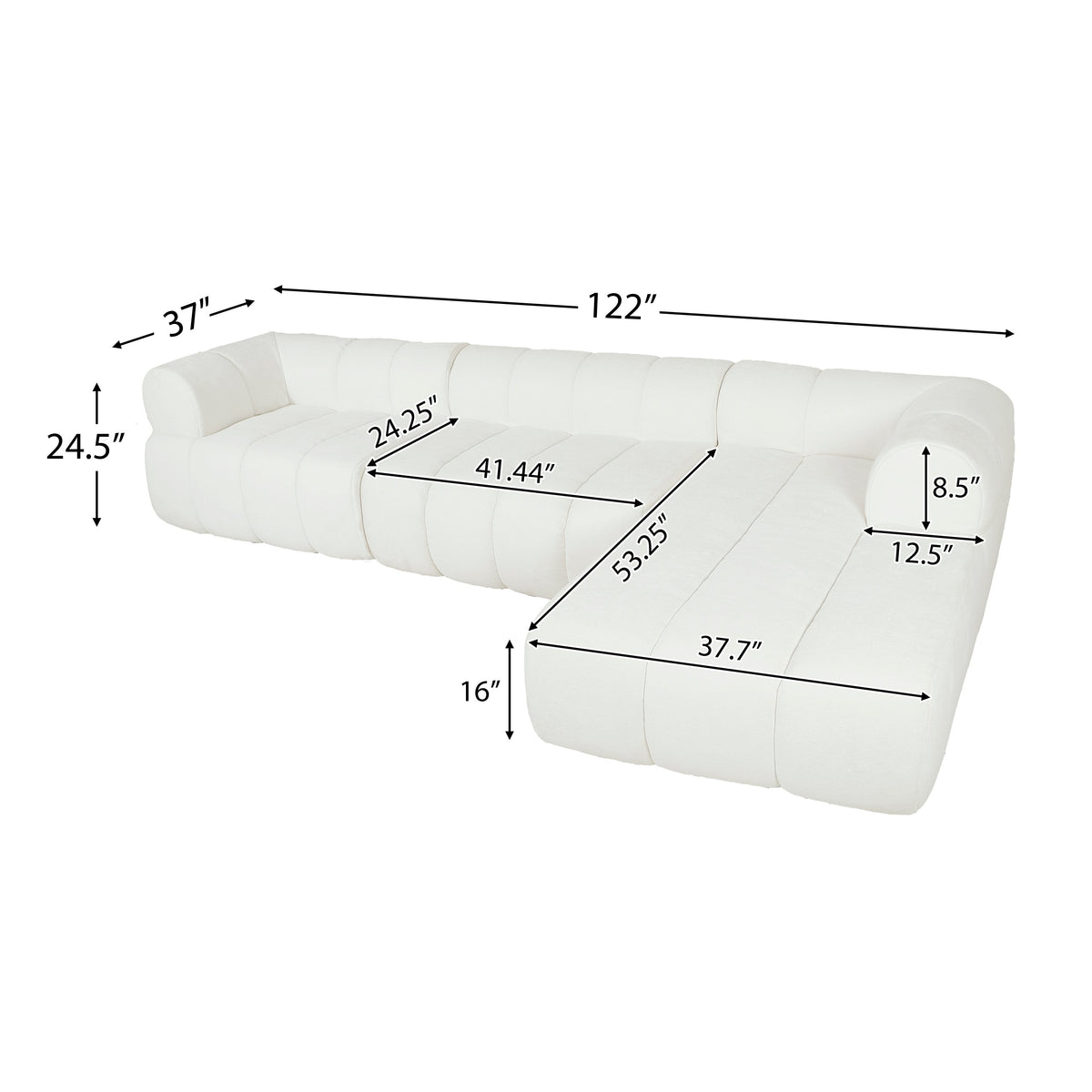 122-inch L-shaped sectional sofa with chaise by HouseOfZazla in white leather upholstery on Tampa Home & Garden Store
