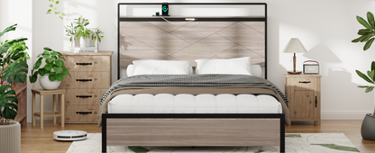 Antique Platform Bed Frame and Led Headboard