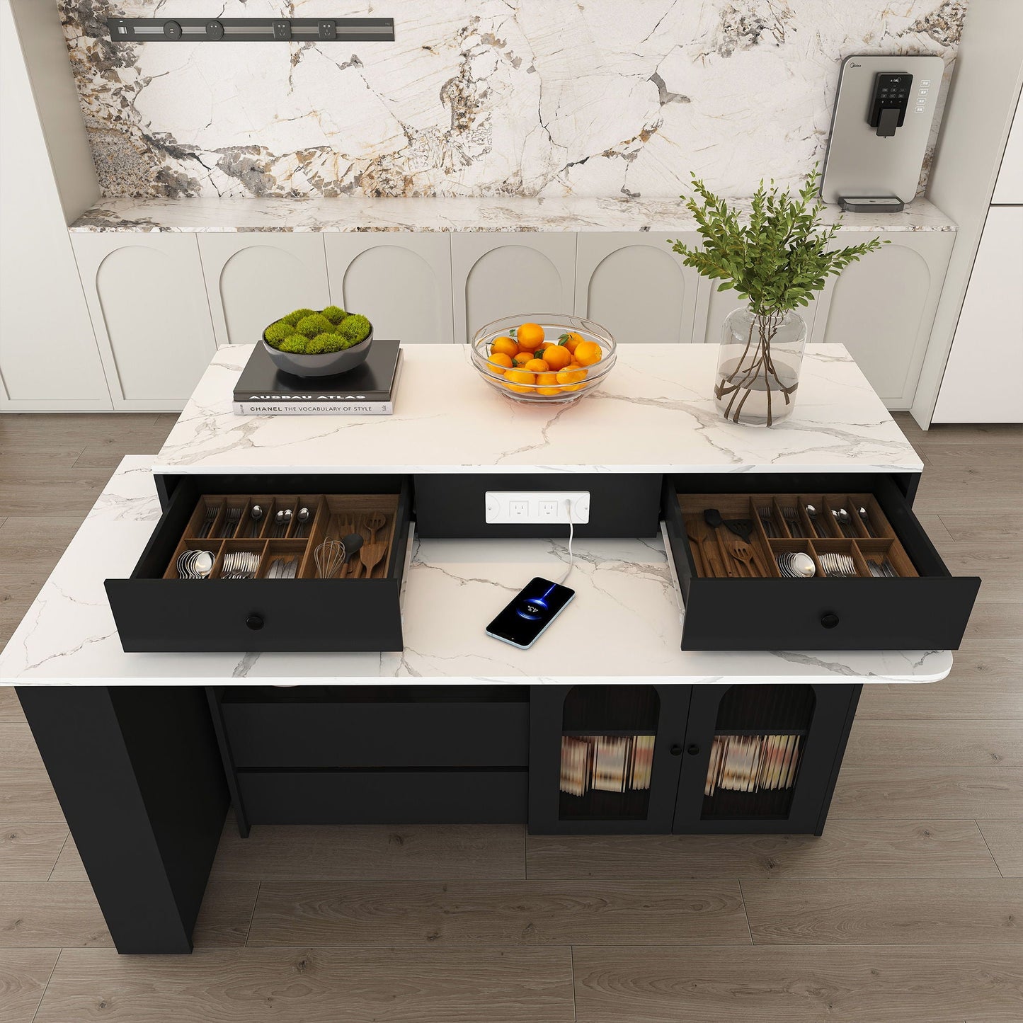 Kitchen Island with Extendable Rotating Table