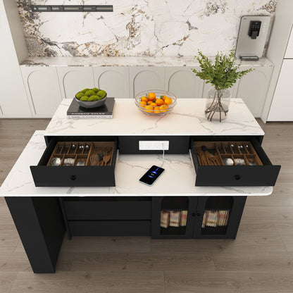 Kitchen Island with Extendable Rotating Table