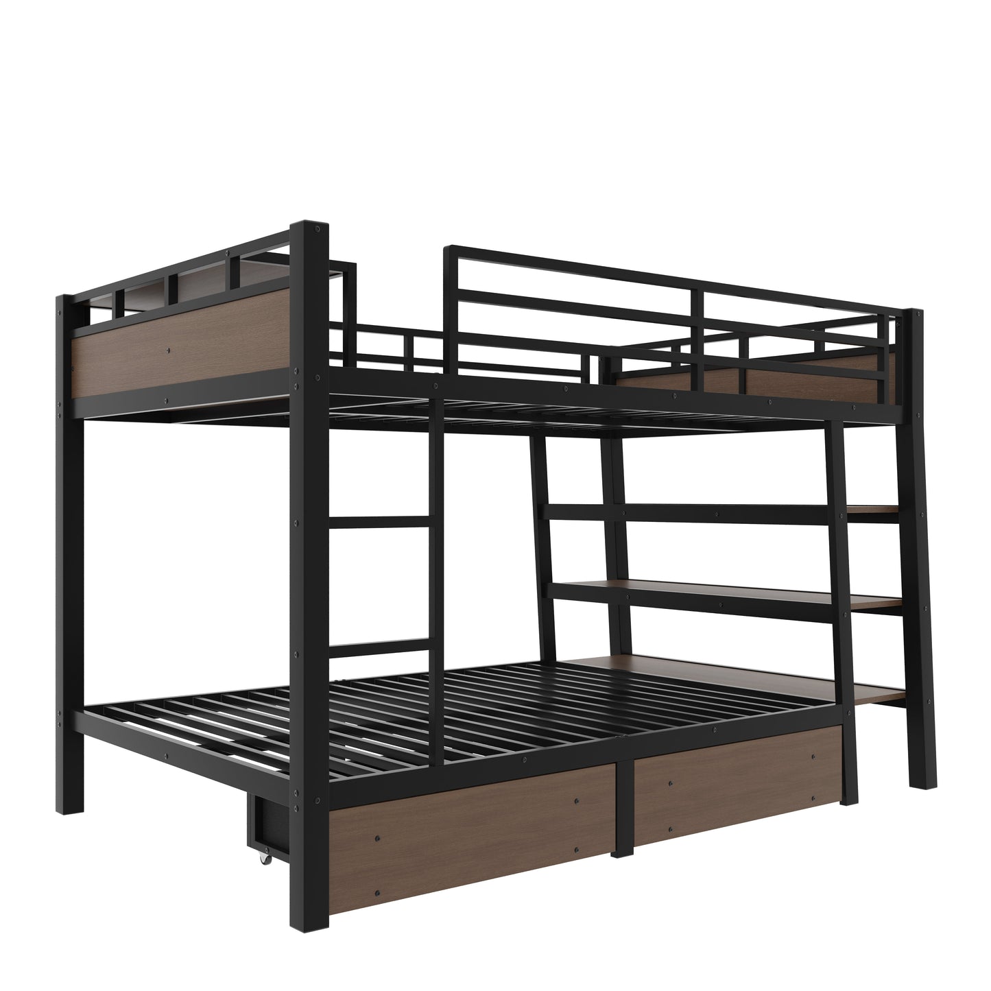 Full-size metal bunk bed with storage and USB power strip, black frame HouseOfZazla on Tampa Home & Garden Store