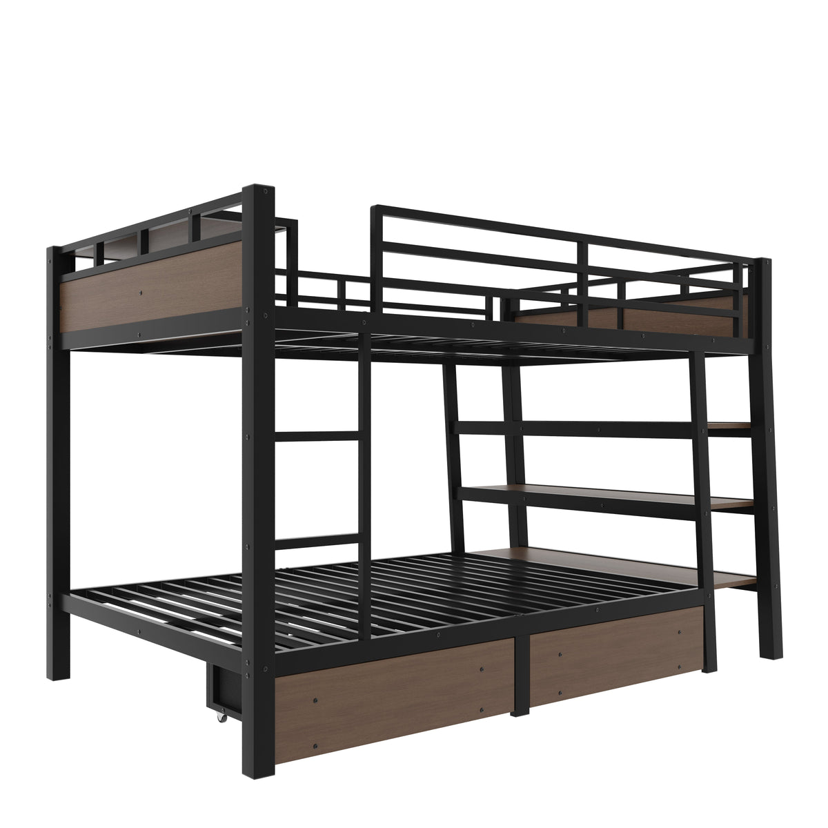 Full-size metal bunk bed with storage and USB power strip, black frame HouseOfZazla on Tampa Home & Garden Store