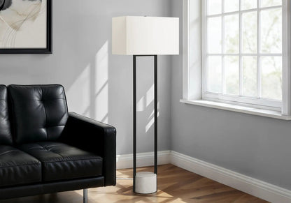 Floor lamp, contemporary black metal frame with white shade, Unique Piece Furniture on Tampa Home & Garden Store