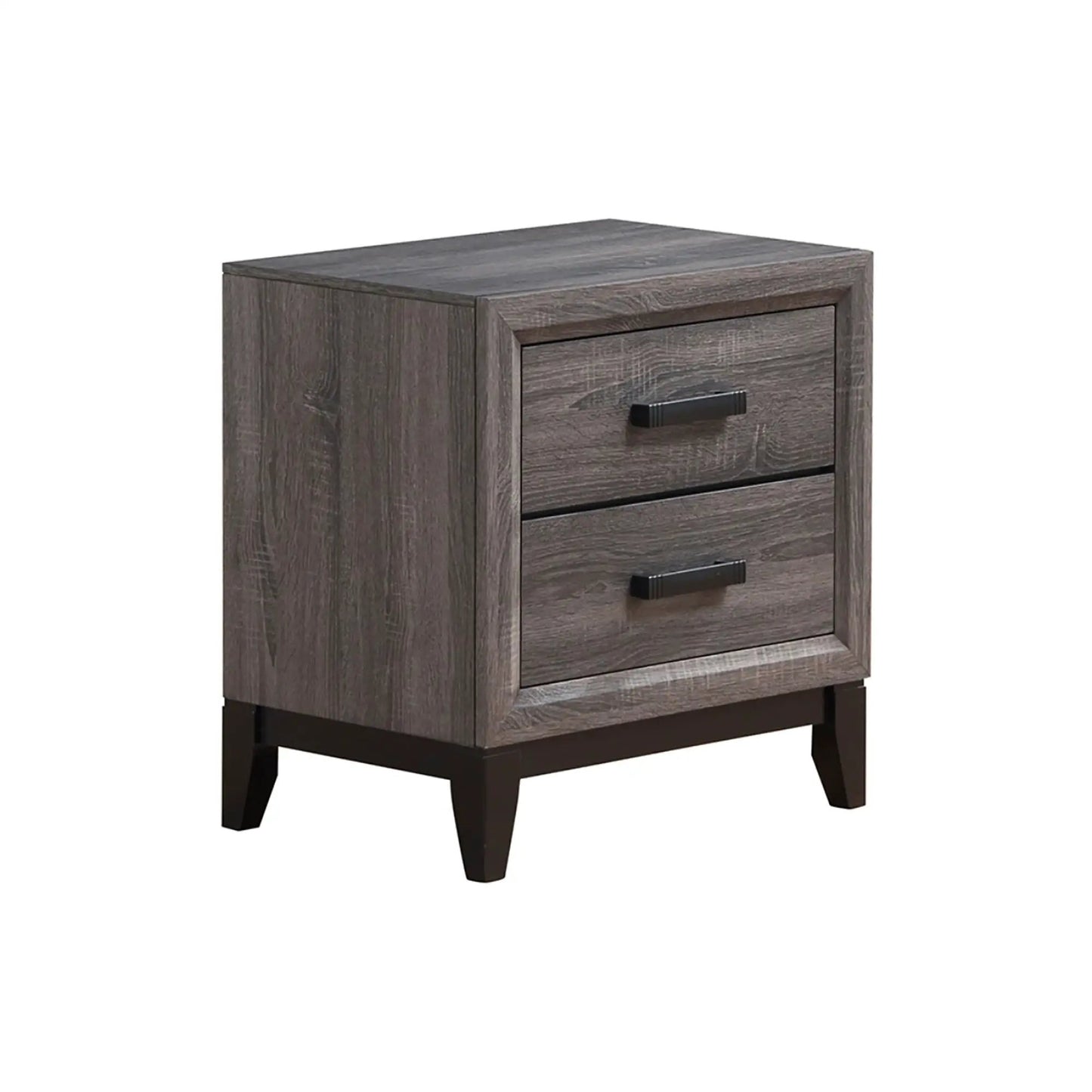 Mirage nightstand, weathered gray wood with black bar handles, 3-drawer accent piece on Tampa Home & Garden Store