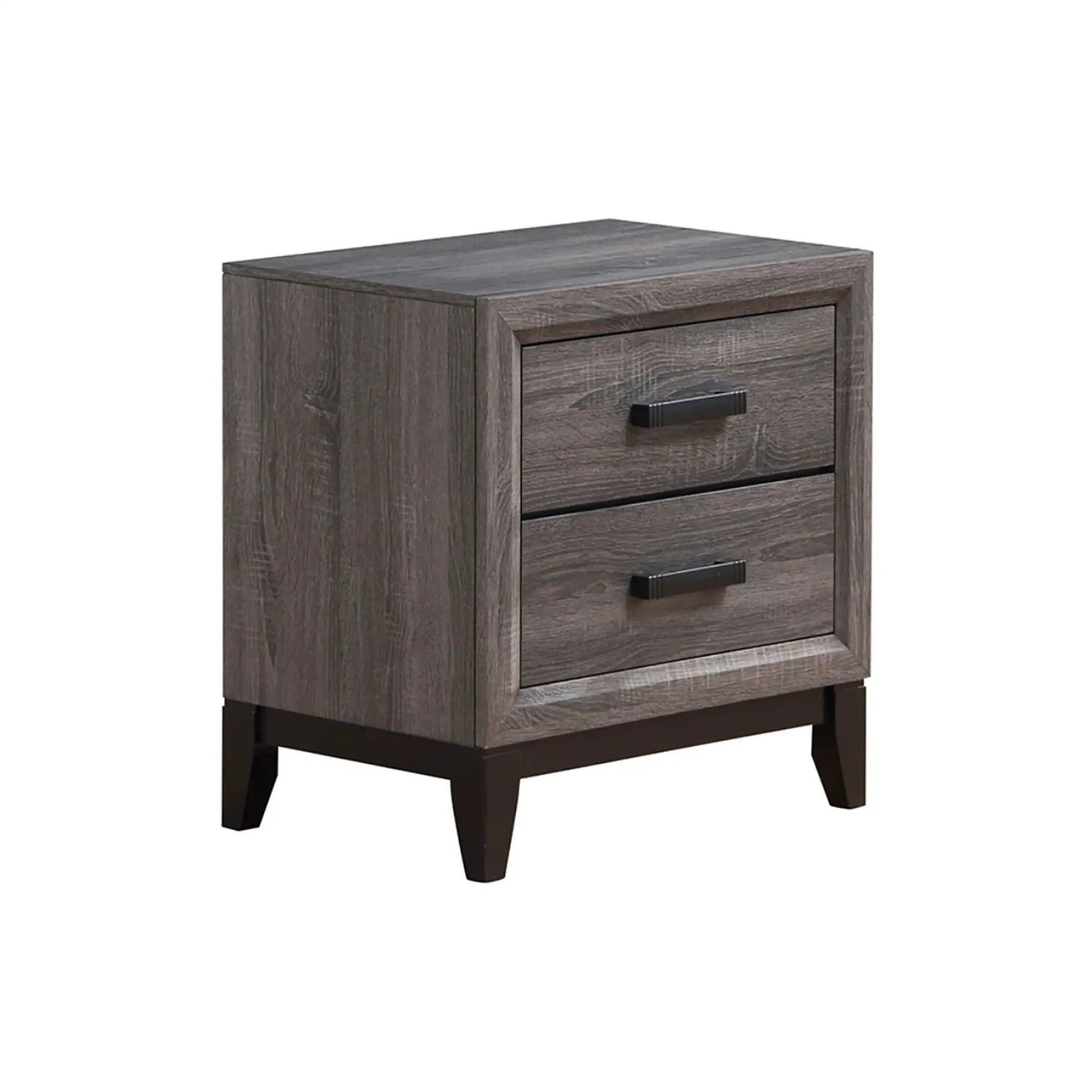 Mirage nightstand, weathered gray wood with black bar handles, 3-drawer accent piece on Tampa Home & Garden Store