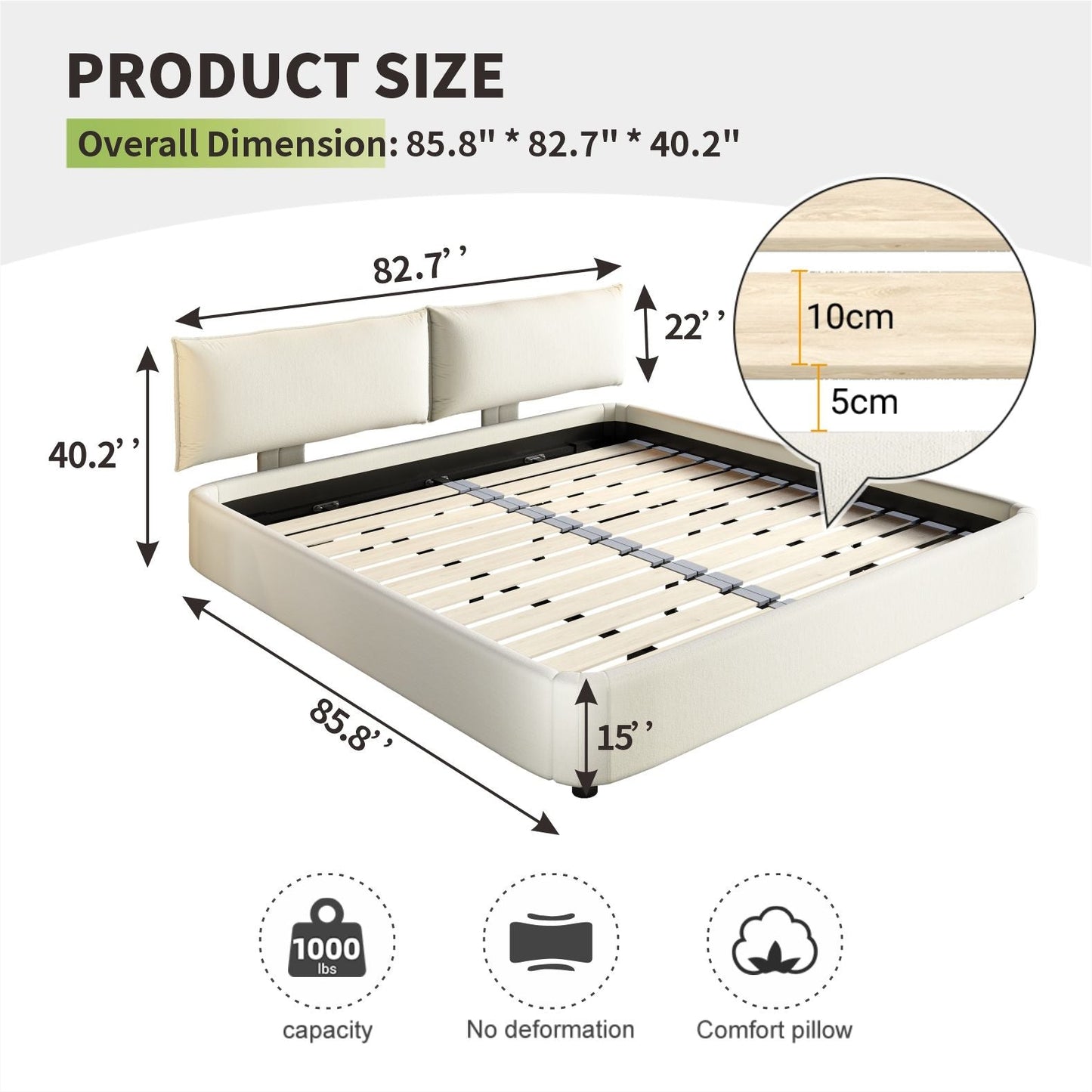 Cloud Bed Frame and Adjustable Padded Headboard