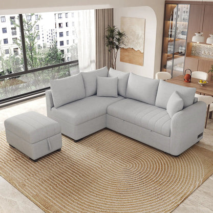 L-shaped sectional sleeper sofa gray fabric with movable storage ottoman and USB ports on Tampa Home & Garden Store