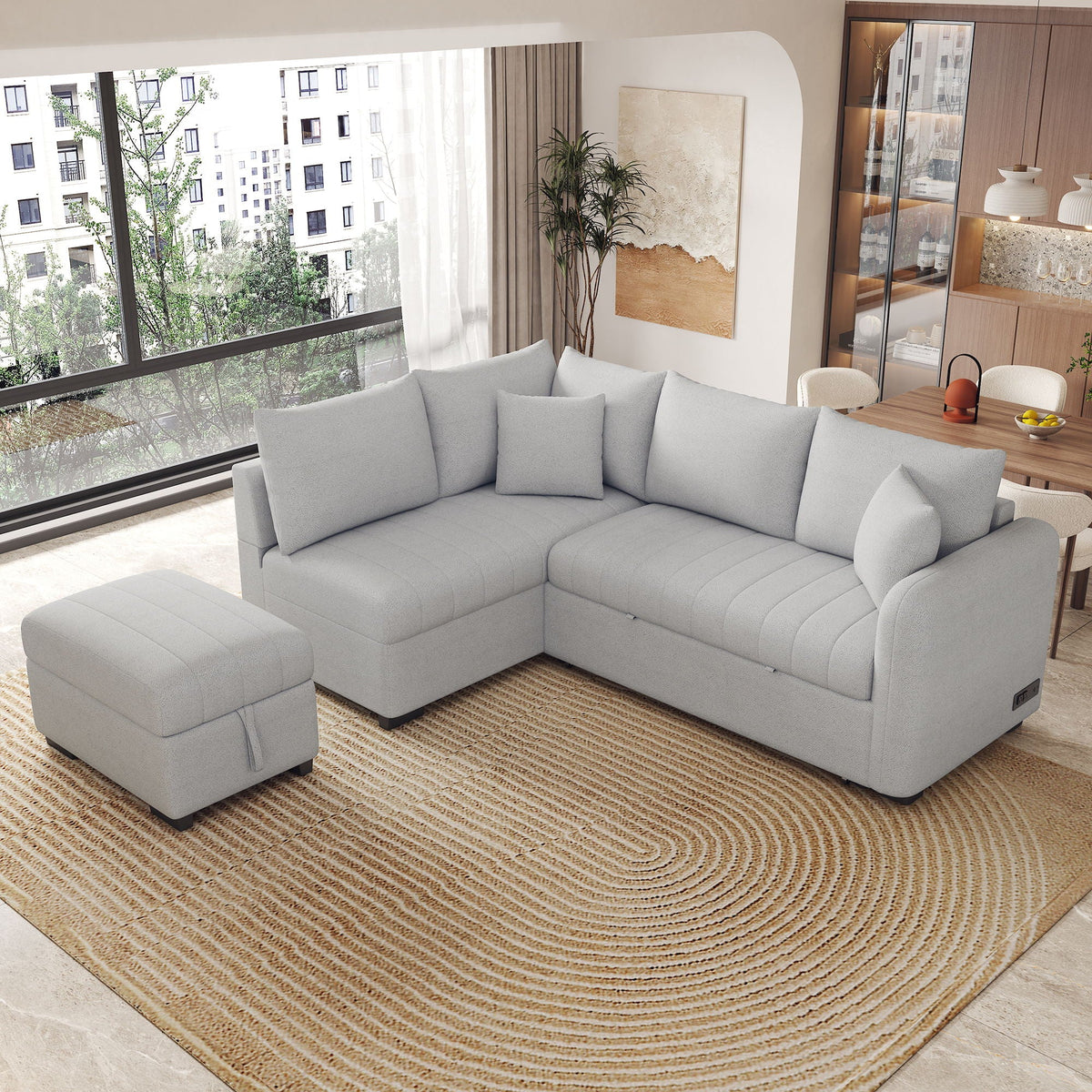 L-shaped sleeper sectional in light gray fabric with movable storage ottoman, HouseOfZazla on Tampa Home & Garden Store