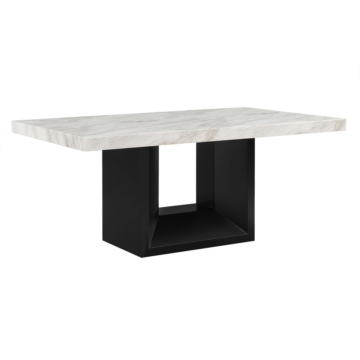 Sheena dining table with faux marble top in white/gray, black geometric legs on Tampa Home & Garden Store