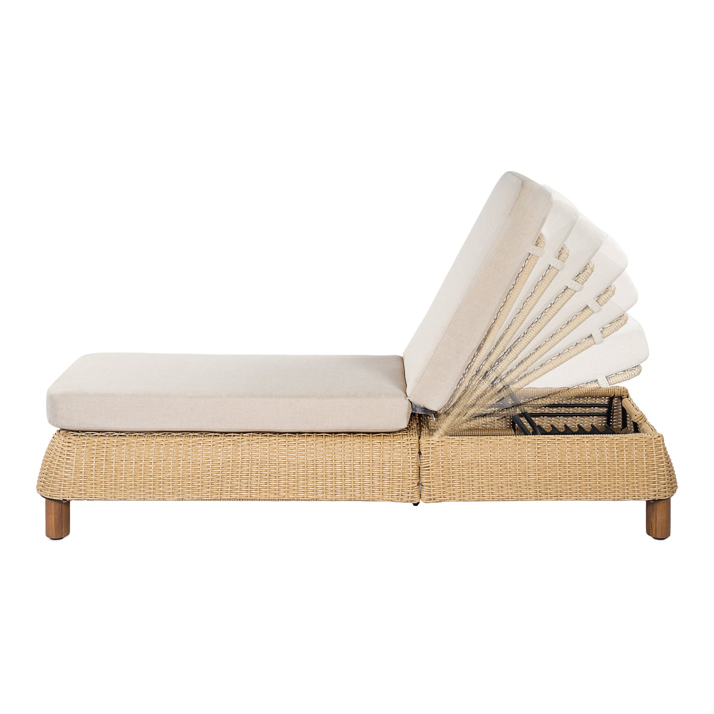 Adjustable wicker chaise lounges set of 2 with beige cushions on Tampa Home & Garden Store