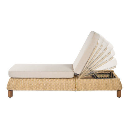 Adjustable wicker chaise lounges set of 2 with beige cushions on Tampa Home & Garden Store