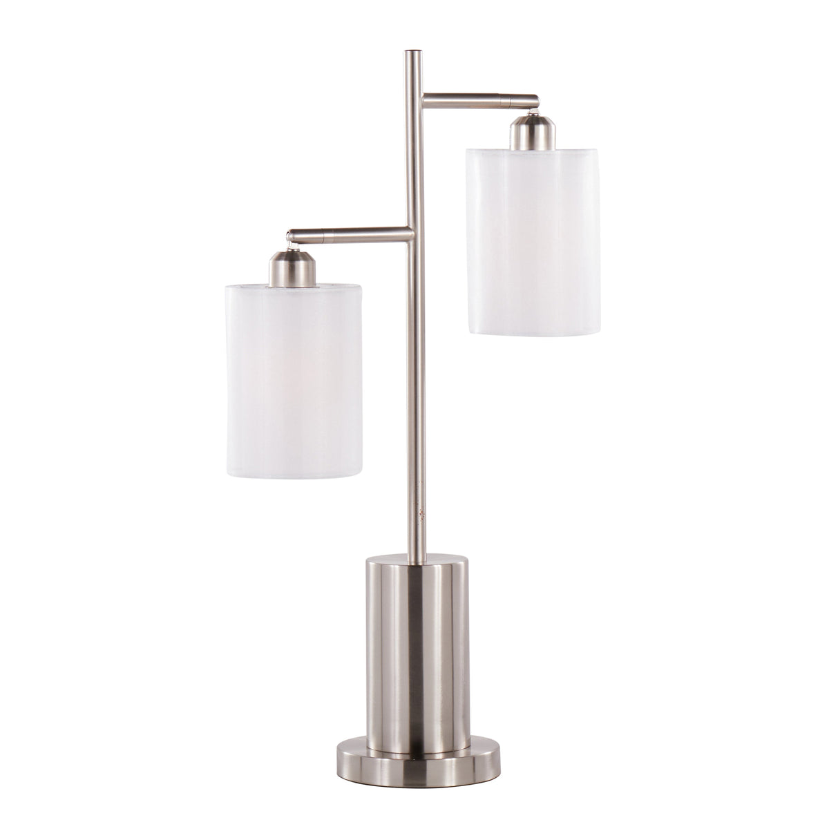 Cannes Contemporary Table Lamp nickel metal with twin white shades HouseOfZazla on Tampa Home & Garden Store
