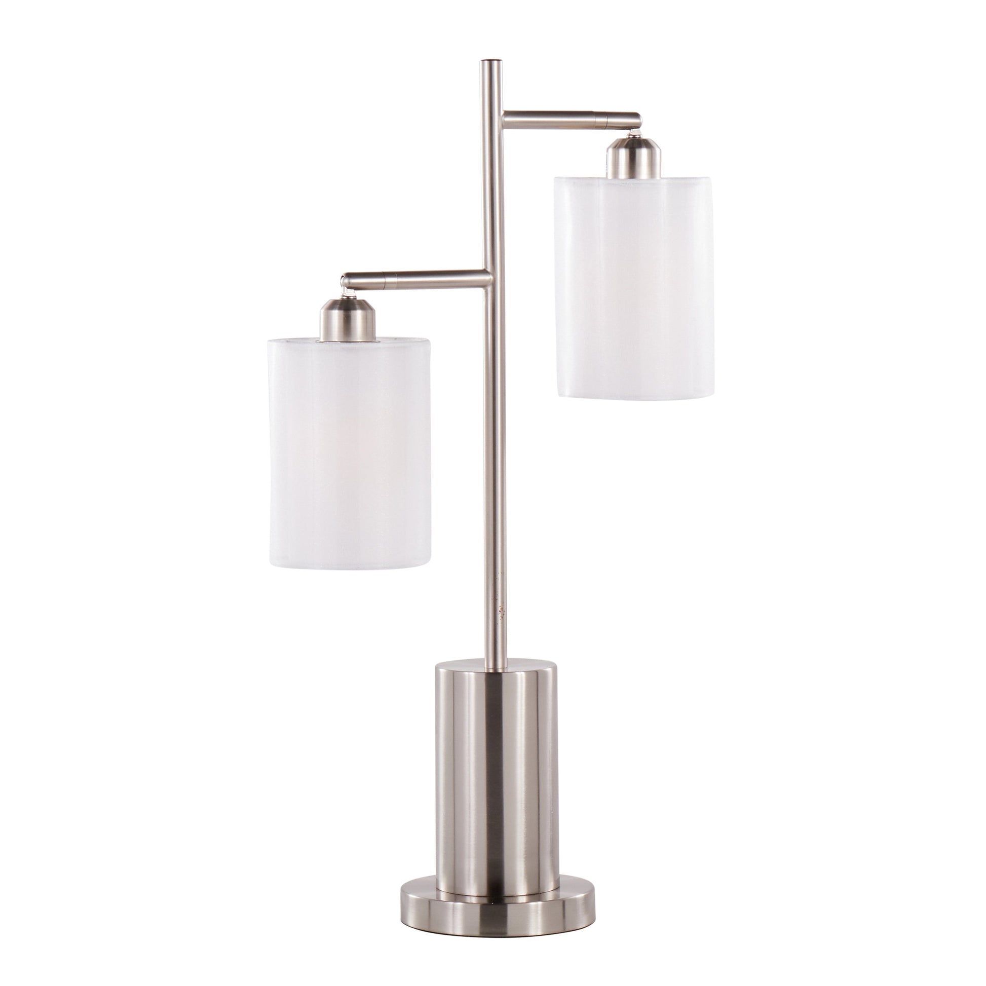 Cannes Contemporary Table Lamp nickel metal with twin white shades HouseOfZazla on Tampa Home & Garden Store