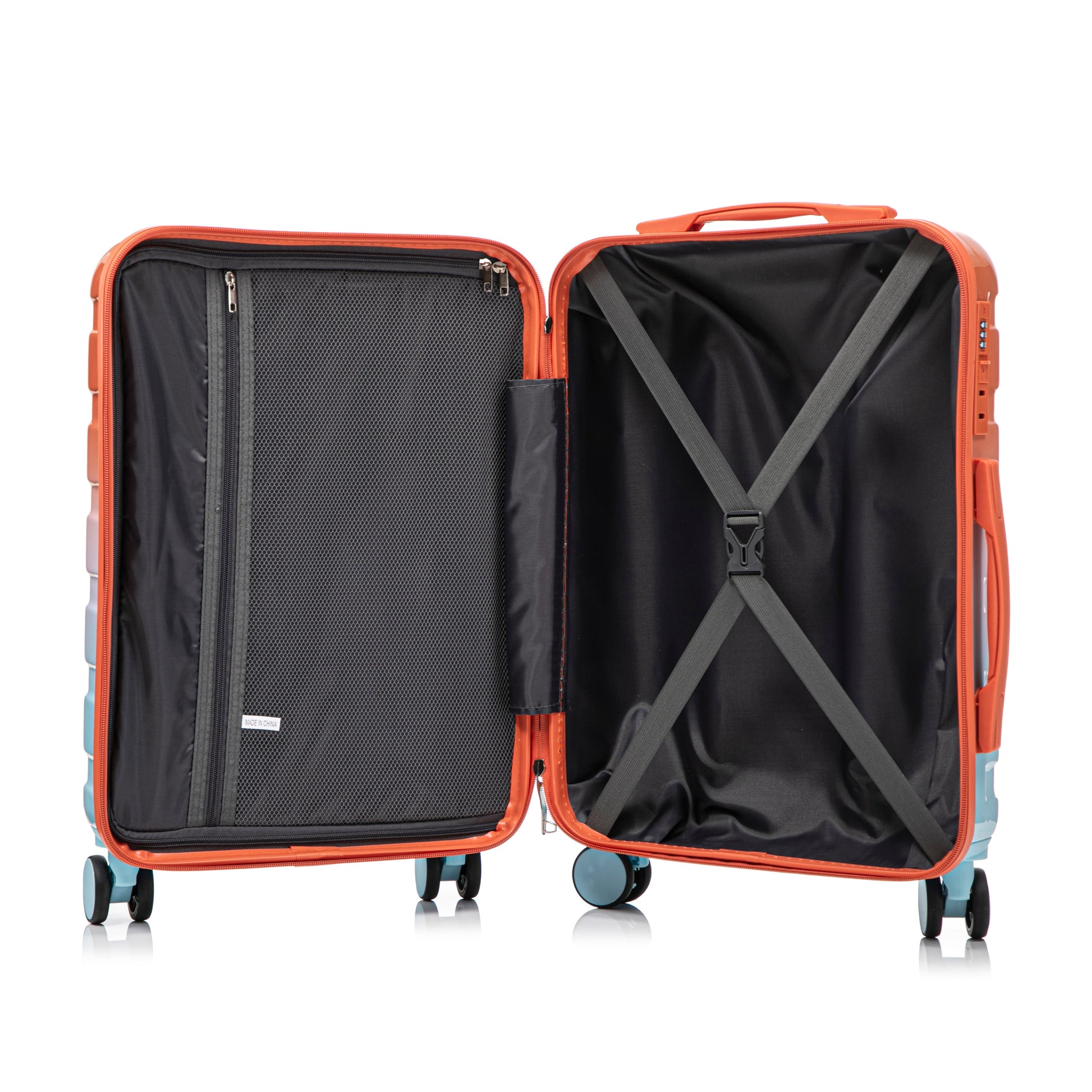 2pc spinner luggage set gradient orange shell with interior packing straps by HouseOfZazla on Tampa Home & Garden Store