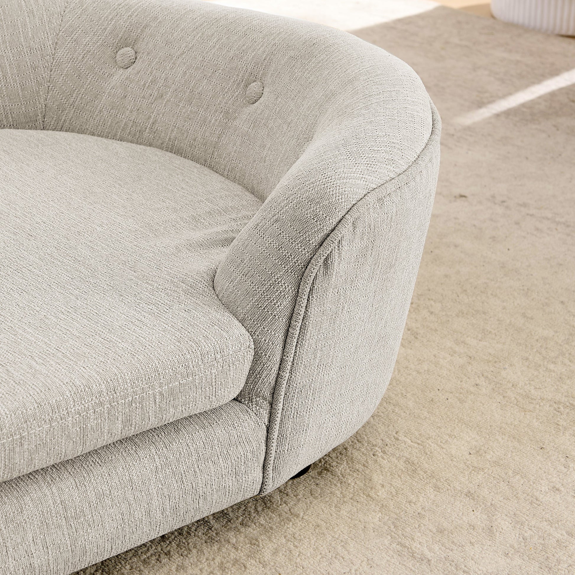 Pet bed oversized oval semi-enclosed dog sofa in beige linen with button-tufted backrest on Tampa Home & Garden Store