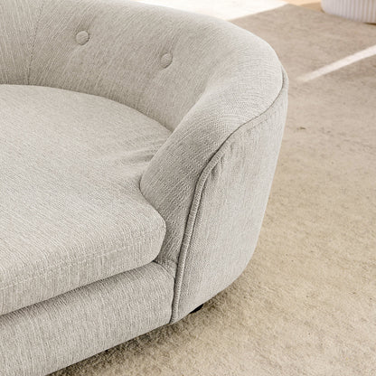 Pet bed oversized oval semi-enclosed dog sofa in beige linen with button-tufted backrest on Tampa Home & Garden Store