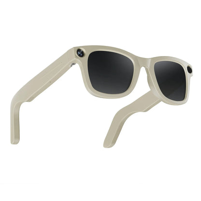 M01Pro smart glasses beige frame with built-in camera lens on temple on Tampa Home & Garden Store