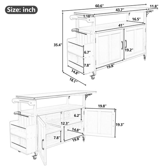Foldable outdoor kitchen island cart with storage by HouseOfZazla; wood cabinet, casters on Tampa Home & Garden Store