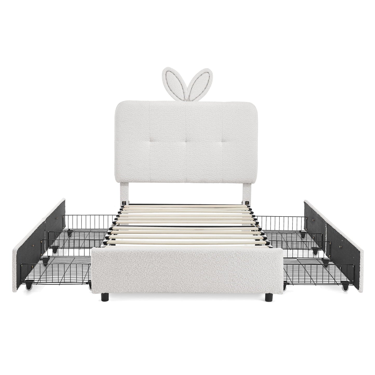 Upholstered Bed with Rabbit Ear and Led Drawers