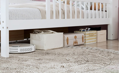 White bed with headboard storage rack, 2 under-bed drawers and 3 side guardrails, HouseOfZazla on Tampa Home & Garden Store