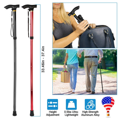 GemGear Walking Cane Aluminum Alloy Adjustable Folding Travel Stick anti-slip 2-pack on Tampa Home & Garden Store