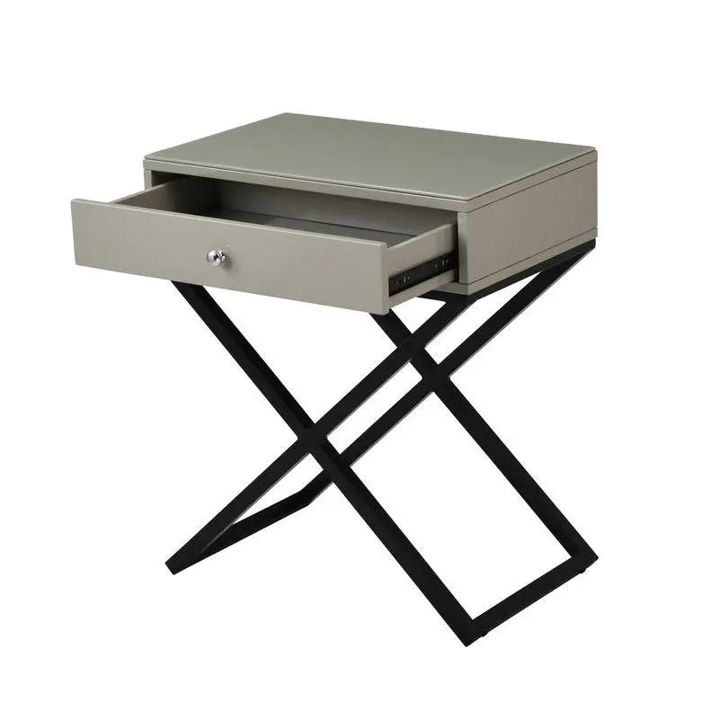 Koda End Side Table Nightstand with one drawer, beige finish and black cross base on Tampa Home & Garden Store